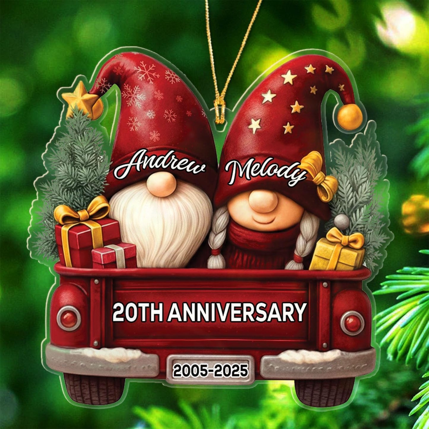 Personalized 20th Wedding Anniversary Christmas Ornament 2025, Mr & Mrs Gnome Married Xmas Ornament Gift for 20th Anniversary, Custom Text & Name Marriage Keepsake Xmas Ornaments for Mr Mrs Together
