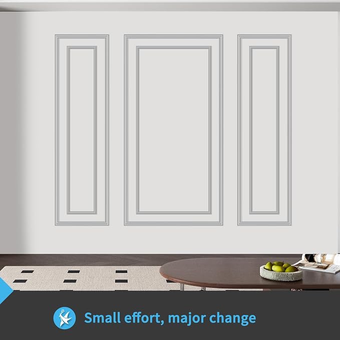 Art3d Premade Bilinear Frame Accent Molding Set, Pre-Cut Decorative Wainscoting Panel for Home Décor, Ready-to-Assemble Glue-On Wall Trim for Living Room Bedroom Corridor, 3 Whole Bilinear Frame