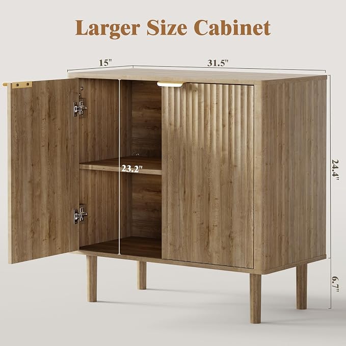 Sideboard Buffet Cabinet with Storage, Modern Fluted Accent Credenza with Doors & Adjustable Shelves, Wood Coffee Bar Console Table for Living Room, Dining Room, Kitchen or Entryway 31.5"(2pcs)Oak