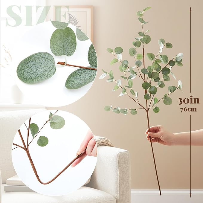 Giegxin 12 Pcs 30" Extra Long Artificial Eucalyptus Stems, Tall Greenery Stems, Fake Eucalyptus Plants for Large Vases, Wedding & Home Party Decor, Realistic Silk Leaves
