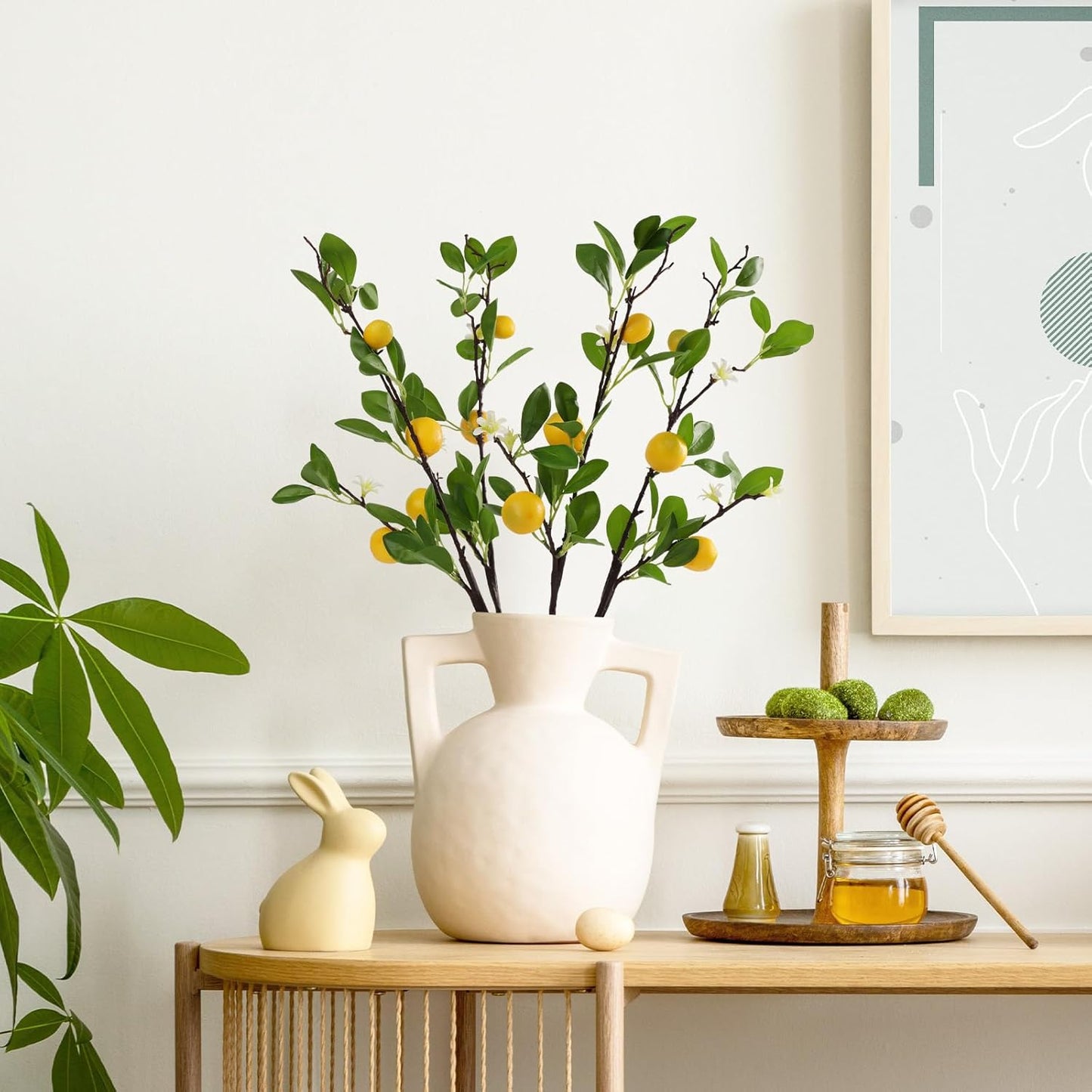 ucky Artificial Lemon Branches，4pcs of 27 Inch, Realistic Green Leaves and Yellow Lemon Fruit, Spring Summer Decoration Plants, Kitchen Decor Plant, Home Decor Plants，Greenery Stems