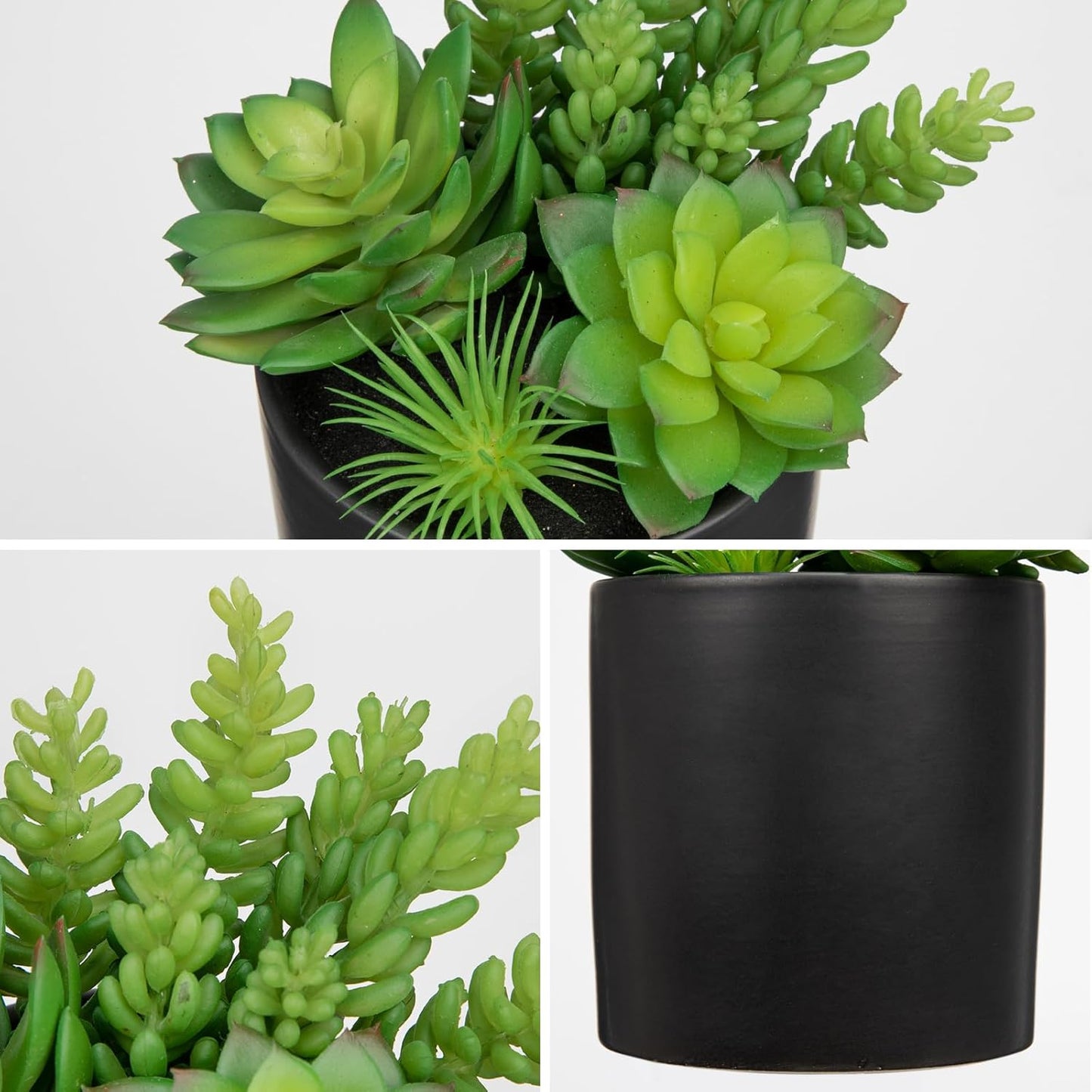 Artificial Succulents in Pots Faux Succulents Plants Fake Succulent Arrangement Potted Plants with Black Ceramic Vase for Office Desk Bathroom Shelf Living Room Indoor Home Decor