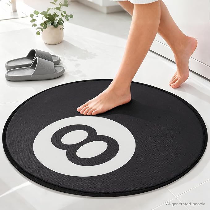 Ophanie 8 Ball Rug-24 Inch White & Black Round Circle Area Rugs, Room Decor for Men, Fluffy Fuzzy Bedroom Eight Carpet, Soft Shaggy Living Room Rugs for Kids Boys Teen Home Y2K Cool Decor Aesthetic
