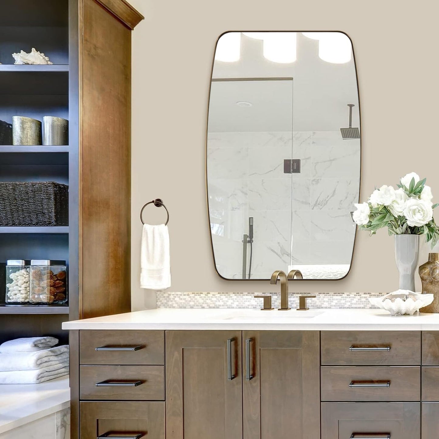 ANDY STAR Gold Oval Mirrors for Bathroom, Large 24x36’’ Brushed Gold Metal Framed Oblong Wall Mirror, Modern Brass Vanity Mirror in Stainless Steel Frame Wall Mount Horizontal or Vertical