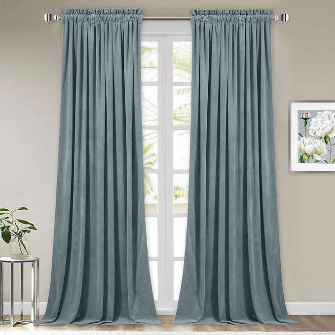 StangH Stone Blue Curtains 96 inches Privacy Thermal Window Decor, 2 Panels | Room Darkening, Noise Reducing & UV Protection Drapes for Bedroom, 300GSM Soft Velvet, Dining Room, Living Room, Sliding Door