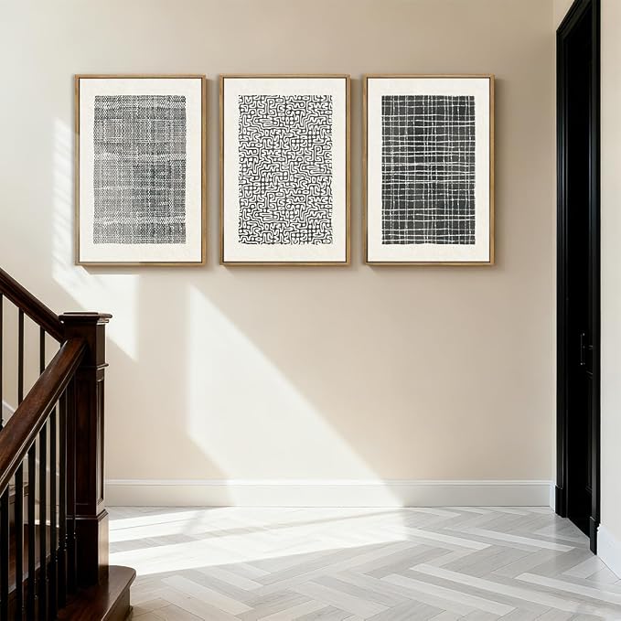BINCUE Abstract Line Wall Art Set of 3 Modern Neutral Black Wall Decor Geometric Minimalist Artwork Framed Black Wall Pictures Abstract Black Wall Art Neutral Minimalist Artprints for Living Room Bedroom Office Bathroom 24"x36" Gift