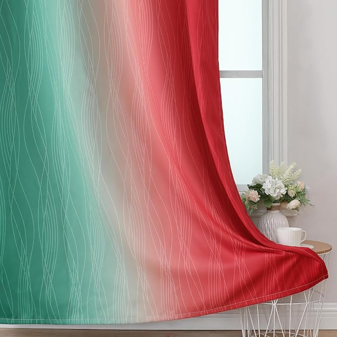 Estelar Textiler Red and Green Blackout Curtains 45 Inch Length, Full Room Darkening Ombre Drapes for Bedroom, Thermal Insulated Grommet Christmas Curtains for Basement, 52Wx45L, 2 Panels