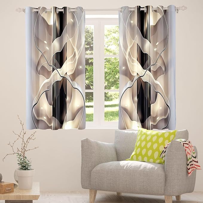 jejeloiu Gold Curtains for Bedroom Living Room Abstract Blackout Shades Strip Lines Room Darkening Curtain Moden Window Treatments, 2 Panels 42 x 90 Inch Gold Black Decor