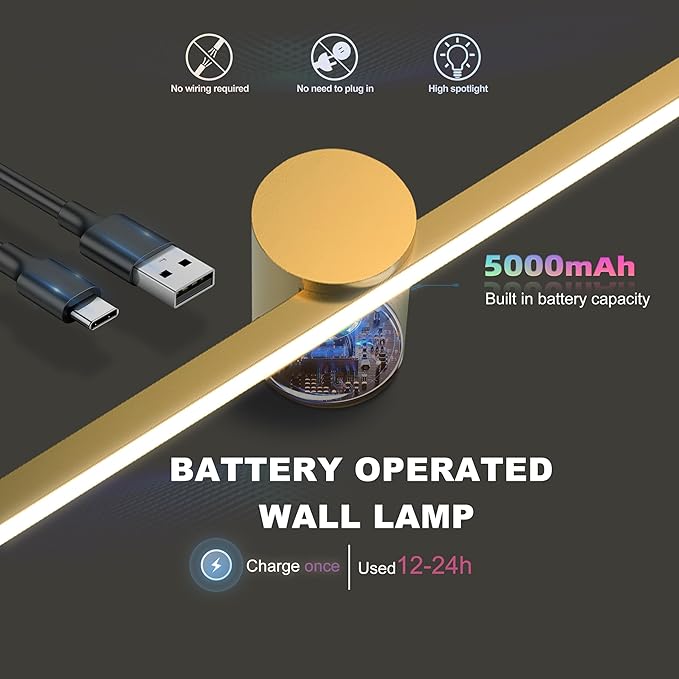 ZitoStory Battery Operated Picture Light for Wall with Remote, Wireless Dimmable Art Lights for Paintings Rechargeable Gallery Light Artwork Lighting for Canvas, Portrait, Gold, 20 Inch