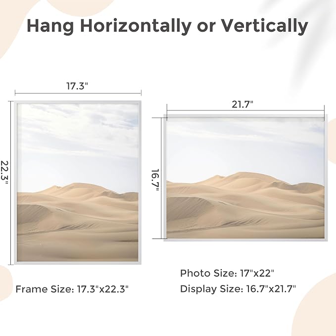 17x22 Metal Picture Frame, Aluminum Poster Frame with Real Glass, Silver | Sleek Silver 22x17 Frame with Tempered Glass for Wall Display, Certificates, Art & Photos | Wall Kit Included