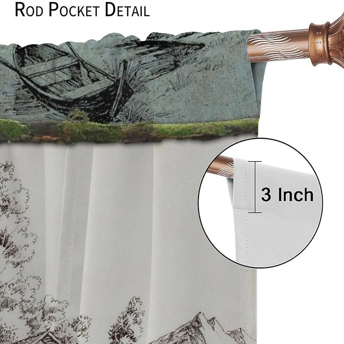 Bear Hunting Curtains Vintage Country Farmhouse Mountains Lake Forest Lattice Hunting Lodge Bear Deer Wildlife Windows Treatments Rod Pocket For Kitchen Living Room Bedroom 42x45in（No Blackout）