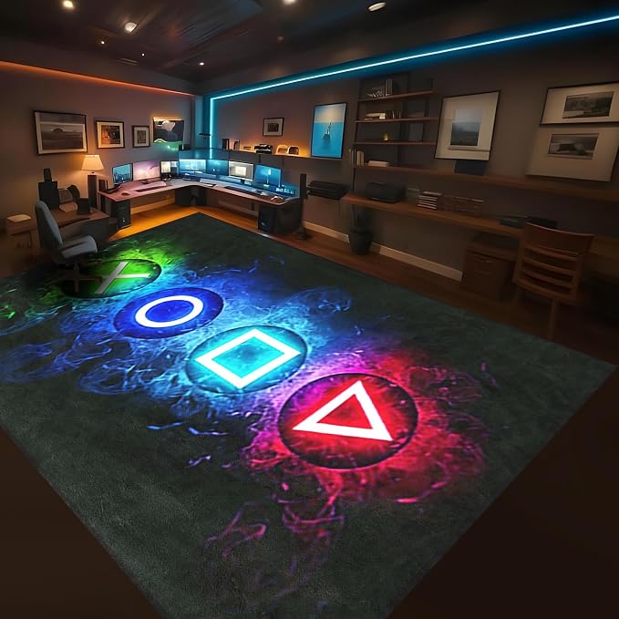 Gamer Rug 6x9 Feet Large Gaming Rug for Boy Room Cool Player Video Game Console Carpet Boys Room Decor Teen Child Playroom Carpets for Livingroom Dining
