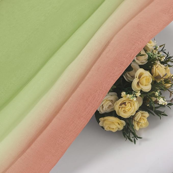 DWCN Ombre Sheer Curtains - Faux Linen Semi Voile Grommet Top Gradient Curtains for Bedroom and Living Room, Set of 2 Window Curtain Panels, 52 x 84 Inch Length（Sage Green and Pink