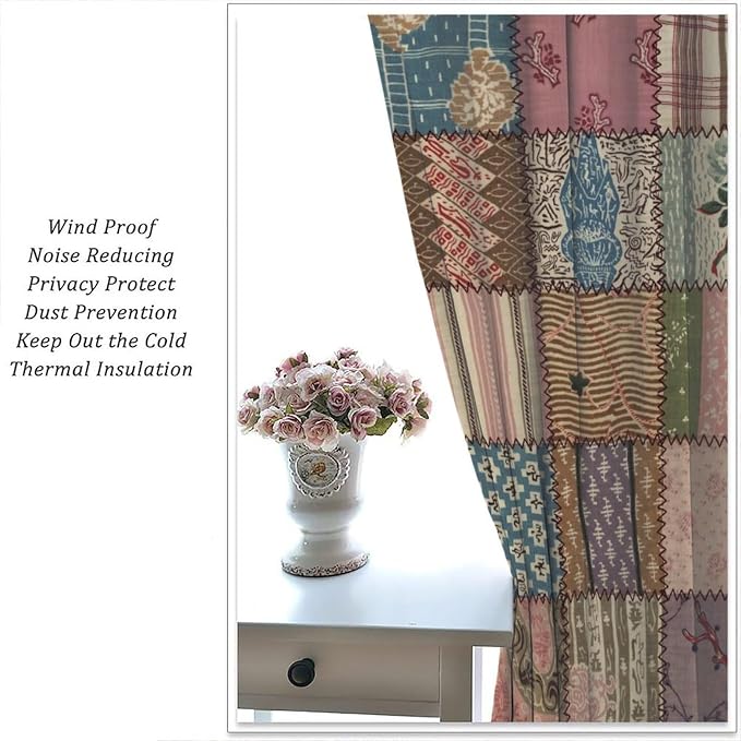 Patchwork Boho Blackout Curtains Colorful Vintage Bohemian Flower Pattern Window Drapes for Bedroom Living Room Kitchen Cafe （W21xL54 Inch） x2 Panels