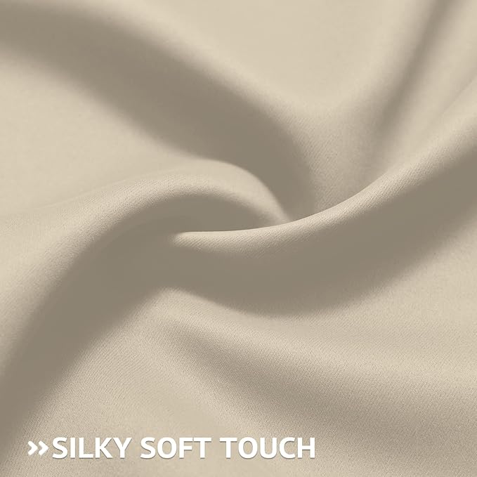 COSVIYA Grommet Blackout Room Darkening Curtains 84 inch Length 2 Panels,Thick Polyester Light Blocking Insulated Thermal Window Curtain Drapes for Bedroom/Living Room,Beige 52x84 inches
