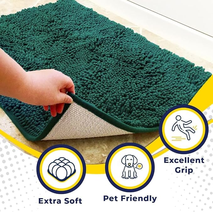 Muddy Mat® | Super Water Absorbent Door Mat Indoor, Microfiber Quick Dry Chenille Entryway Rug,Slip Resistant Front Door Mat,Indoor Mats for Entryway,Machine Washable Pet Rug, Slate Blue 36" x 120"