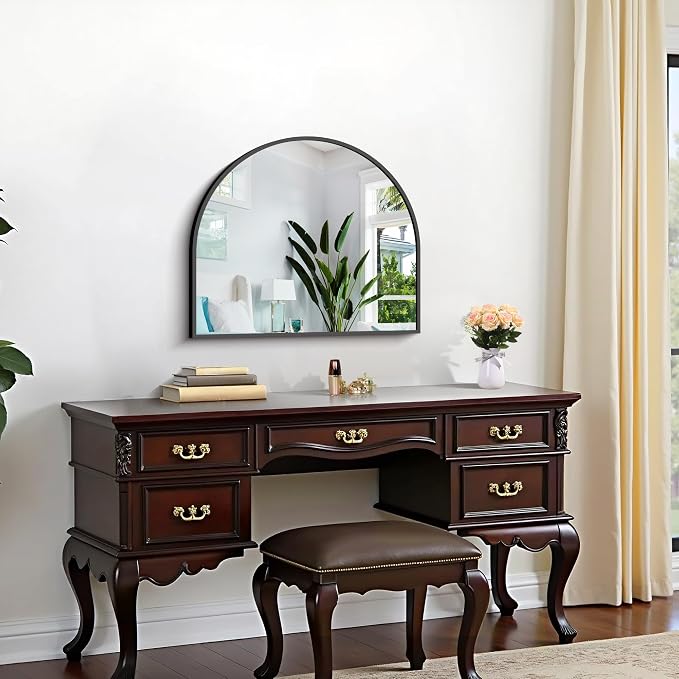 CIRCUMI Arched Wall Mirror, 24"x20" Black Arched Mirror with Tempered Glass, Metal Frame, Large Size for Entryway Table, Mantel,Living Room,Over Sink,Arch Mirror for Decor,Shatterproof&Crystal-Clear