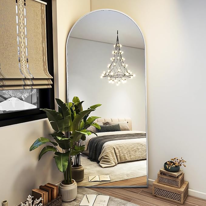 BEAUTYPEAK 71"x26" Full Length Mirror, Arch Full Body Floor Mirror, Wall Mirrors Hanging or Leaning Arched-Top with Stand for Bedroom, Dressing Room, Living Room, Silver