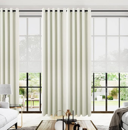 KOUFALL Drapes for Living Room,Half Blackout 72 Inch Wide 96 Inches Long Curtains 2 Panel Set with Rings Top,Natural Linen Color
