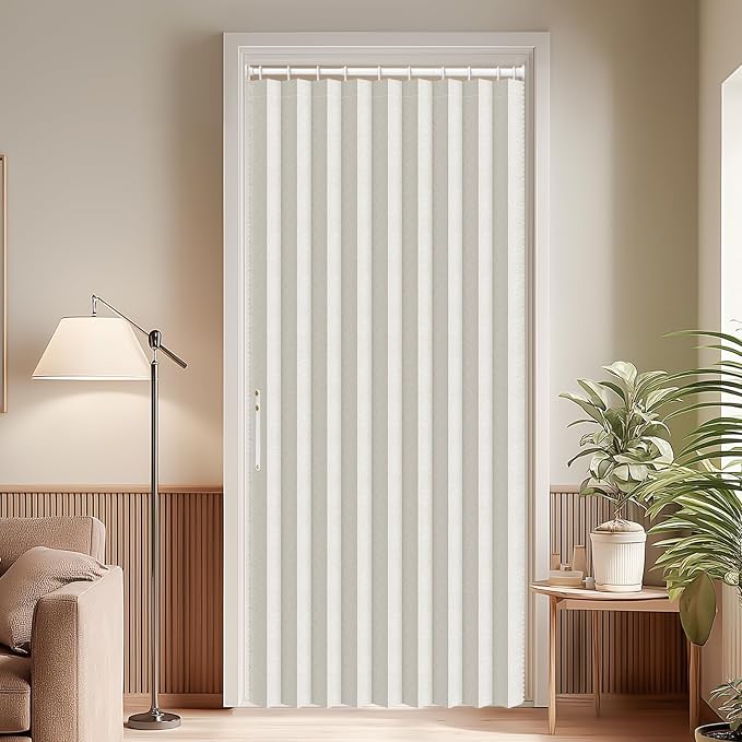 AJAZZ Blackout Accordion Door Sets Included Rod (1 Pack, 54W x 78 L, Beige) Accordion Doors Interior Magnetic Door Curtain for Bedroom Living Room Doorway Curtain