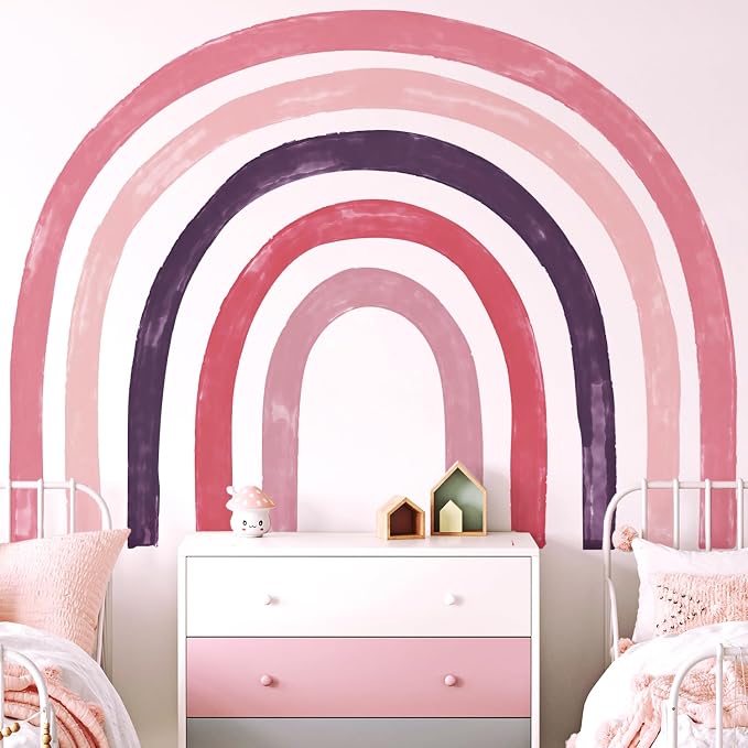Large Boho Rainbow Wall Decals, Colorful Peel and Stick Fabric Nursery Wall Decor, Removable Home Room Wall Decor Murals Stickers for Kids Girls Toddler Bedroom Living Room Playroom
