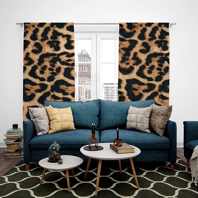 Cheetah Print Curtains 52WX84H Rod Pocket Leopard Not Blakout Curtains for Bedroom Living Room Wild Animals Print Drapes 2 Panels
