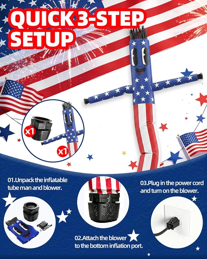 7 FT Inflatable Tube Man with Blower: Patriotic Inflatable Dancing Man for July 4th Yard Decor, Store Grand Opening, Indoor & Outdoor Holiday Party Celebrations (Red)