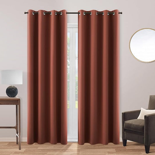 KOUFALL Terracotta Boho Curtains Blackout for Bedroom,Vintage Cozy Farmhouse Rustic Blackout Fall Rust Color Earthy Western Curtains for Living Room 84 Inches Long 2 Panels Set