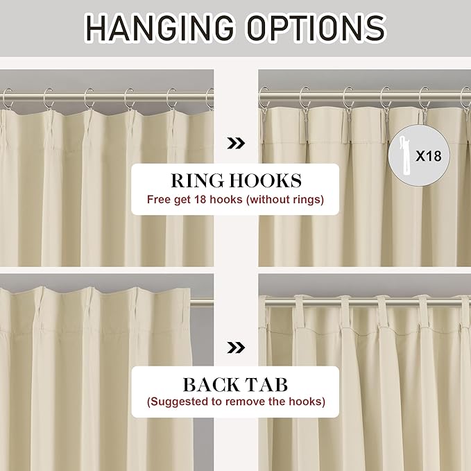 DONREN Cream 60 inch Wide Pinch Pleated Blackout Curtains with Hooks - 84 inch Length Room Darkening Thermal Insulated Window Curtain Panels for Patio Sliding Glass Door,Pack of 2