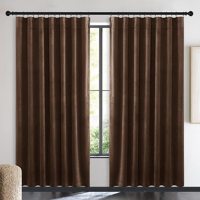 NICETOWN Brown Velvet Room Darkening Curtains, Home Decor Light Blocking Thermal Insulated Drapes for Theater and Movie Room (Set of 2, 72 inches Long)
