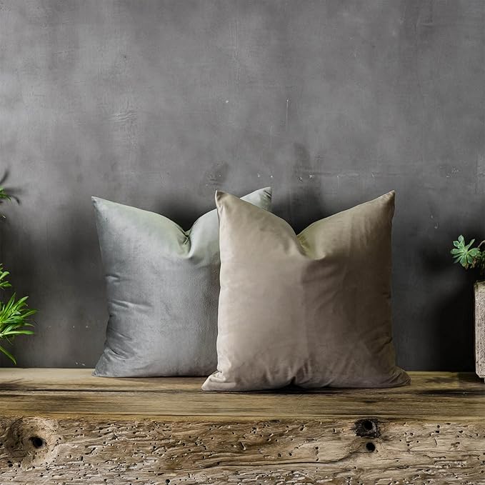Stone Decorative Lumbar Velvet Throw Pillow Covers 24x24 inch Set of 2 with Zipper Luxury Soft Solid Square Cushion Covers Case for Sofa Couch Bed Living Room