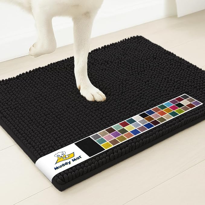 Muddy Mat® | Super Water Absorbent Door Mat Indoor, Microfiber Quick Dry Chenille Entryway Rug, Slip Resistant Front Door Mat, Indoor Mats for Entryway, Machine Washable Pet Rug, Black 24" x 44"
