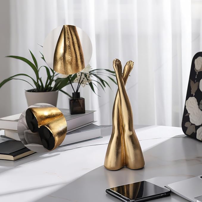 Golden Legs Sculpture Resin Statues Home Decor (Straight Leg) | Gold Legs Shelf Decor Electroplated Resin Statues Office Desktop Home Decor Bedroom Sculpture Indoor/Outdoor Ornament