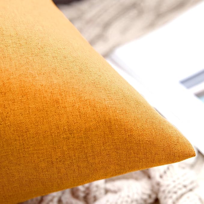 MIULEE Pack of 2 Decorative Outdoor Solid Waterproof Throw Pillow Covers Faux Linen Garden Farmhouse Cushion Cases for Summer Patio Tent Balcony Couch Sofa 18x18 Inch Pumpkin Orange