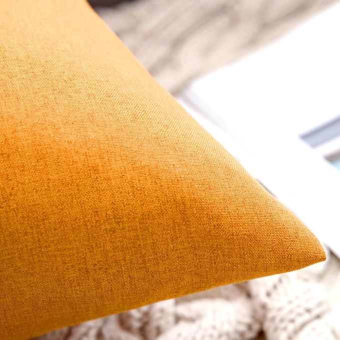 MIULEE Pack of 2 Decorative Outdoor Solid Waterproof Throw Pillow Covers Faux Linen Garden Farmhouse Cushion Cases for Summer Patio Tent Balcony Couch Sofa 16x16 Inch Pumpkin Orange