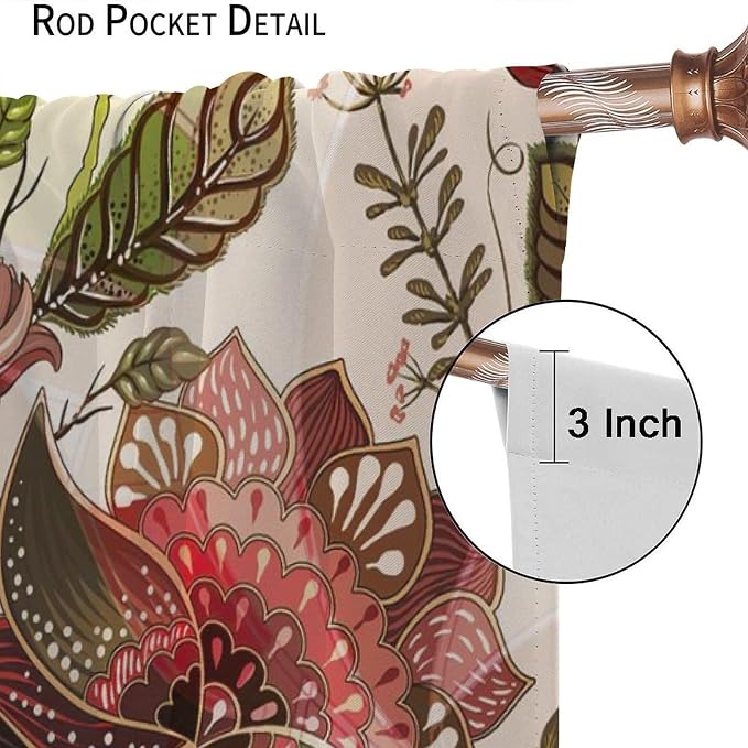 Bohemian-Themed Curtains, Indian Mandala-Inspired Green Plant Window Treatments, Blackout Curtains for Bedrooms, Living Rooms and Kitchens84X84 Inch