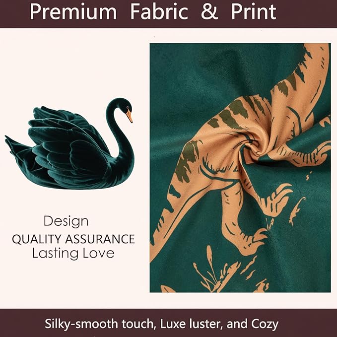 Dinosaur Print Throw Pillow Covers, Cozy Dutch Velvet Pillow Covers 12x20, Brown & Green Pillow Cases with Special Pattern for Sofa, Bed, Window, Adorable Home Decor (Set of 2, Only Covers)