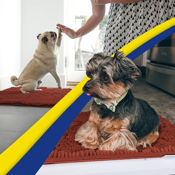 Muddy Mat® | Super Water Absorbent Door Mat Indoor, Microfiber Quick Dry Chenille Entryway Rug, Slip Resistant Front Door Mat, Indoor Mats for Entryway, Machine Washable Pet Rug, Brick Red 22" x 36"