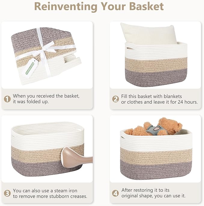 ECDYQXVU Cotton Rope Storage Basket, 15x10x9 Inches, Woven Basket for Shelves, Clothes, Towels, Books, and Laundry, Light Pink (3 Pack)
