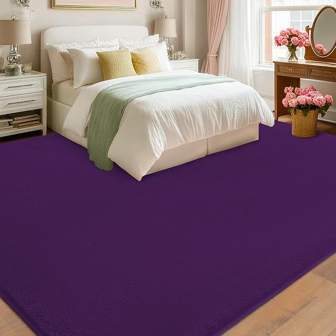qulint Dark Purple Area Rug for Living Room, 5x8 Modern Bedroom Carpet Soft Thickened Memory-Foam Indoor Washable Rug, Minimalist Solid Non Slip Carpet for Boys Girls Kid Room Dorm Home Decor