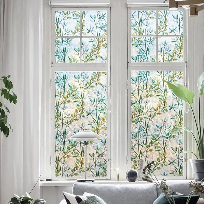 Finnez Window Privacy Film 3D Static Cling Window Film, No Glue Heat Control & 96% UV Blocking for Home Office, Decorative Frosted Glass Cover 35.4 Inch x 13.1 Feet