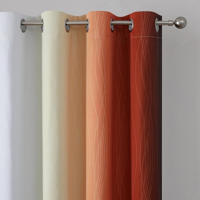Estelar Textiler Burnt Orange and Greyish White Blackout Ombre Curtains for Bedroom 63 Inches Long, Gradient Light Blocking Thermal Insulated Grommet Drapes for Living Room,52Wx63L,2 Panels