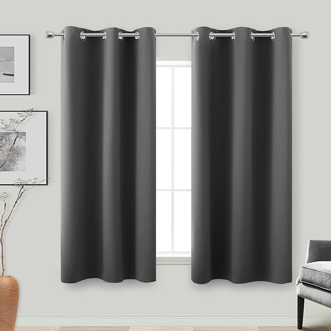 KOUFALL Short Black Out Curtains 54 Inch Long for Windows,Grommet Blackout Curtains 54 Inch Length 2 Panels Set