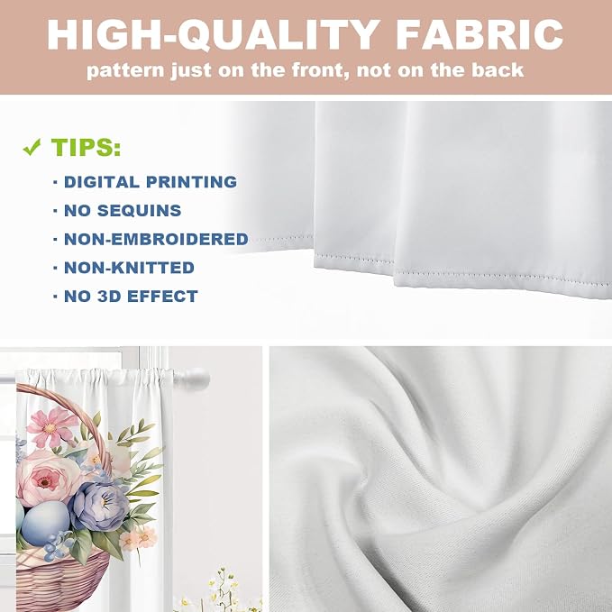Shrahala Basket Flowers Eggs Blackout Curtain Tiers, A Basket with Floral and Eggs Kitchen Valance Light Blocking Tier Drapes with Rod Pocket, 2 Pack 26 X 36 in