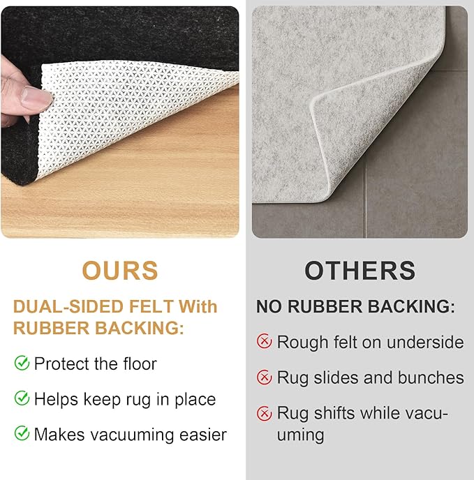 Deep Dream Dual Surface 3'x5' Rug Pad, Waterproof 1/8" Thick Felt + Natural Rubber Backing, Non Slip Carpet Gripper for Area Rugs, Protective Cushioned Pads for All Floors
