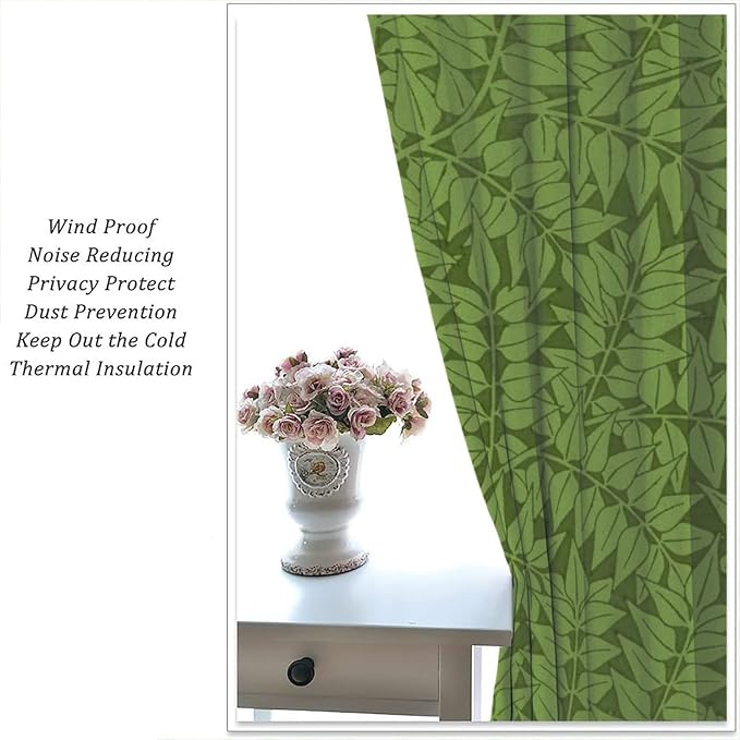 Bohemia Retro William Morris Art Blackout Window Curtains, Flowers Foliage on Green Background Curtains, for Living Room Bedroom 31.5(W)*72(L) 2 Panels