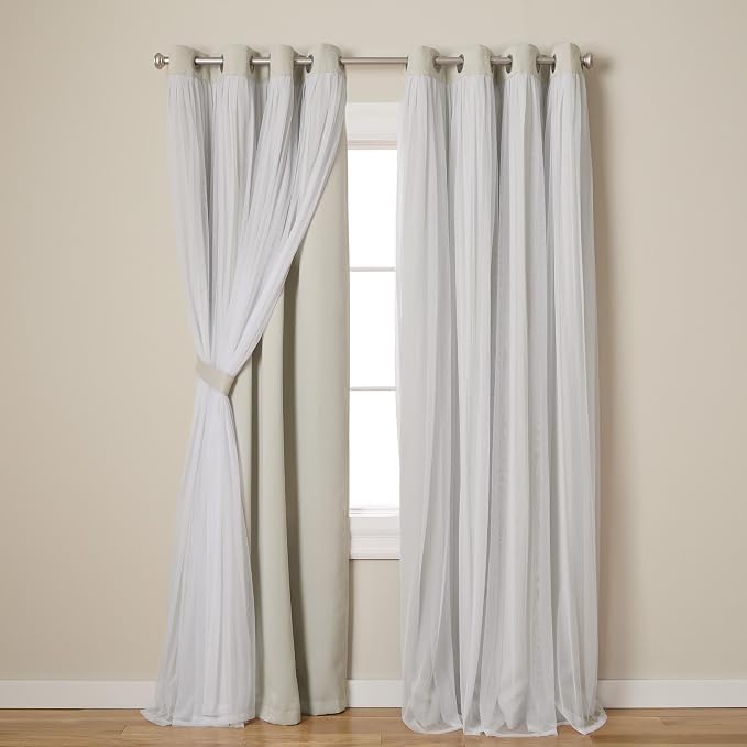 TOWN & COUNTRY LUXE Talia Double Layer Indoor Curtains, Sheer and Room Darkening Blackout, Grommet Top, Energy Efficient, 2-Pack Set, 52"x120", Cloud Grey