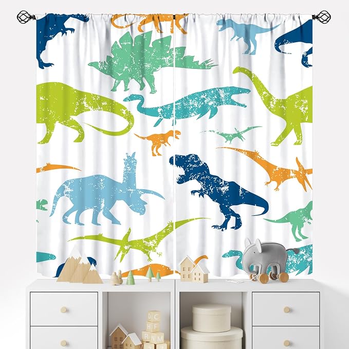 YCness Dinosaur Curtains for Boys Girls Children Nursery Room Decor Cartoon Dino Cute Wildlife Animal Theme Art Printed Window Drapes Decor Fabric Set 2 Panel 42x54 Inch 80% Shading Rate