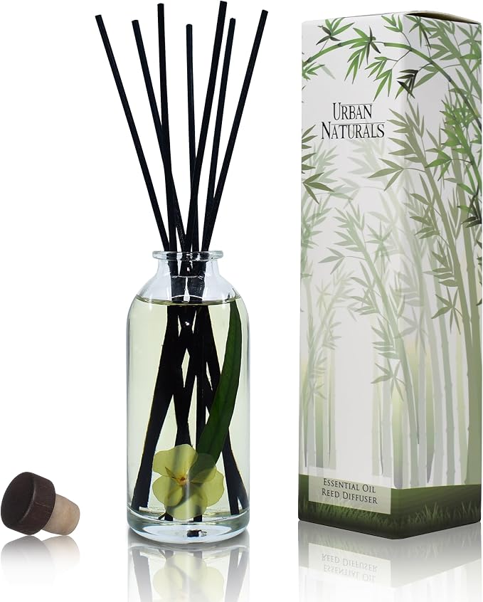 Urban Naturals Reed Diffuser Set, Lemongrass Verbena - Bathroom Shelf Décor | (REFRESH and RENEW) Mind & Body Aromatherapy Collection, Essential Oil Botanical Room Scent