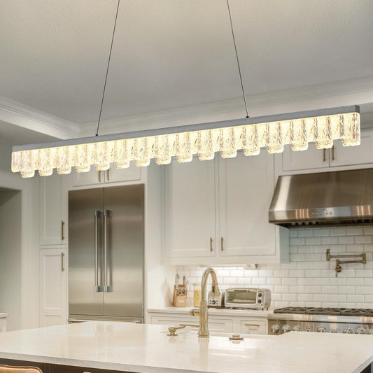 Modern Pendant Lights Kitchen Island, 50" Minimalist Dimmable LED Linear Light Fixture Silvery Gray Aluminum Bar Lights Hanging for Dining Room, Kitchen, Restaurant, Living Room